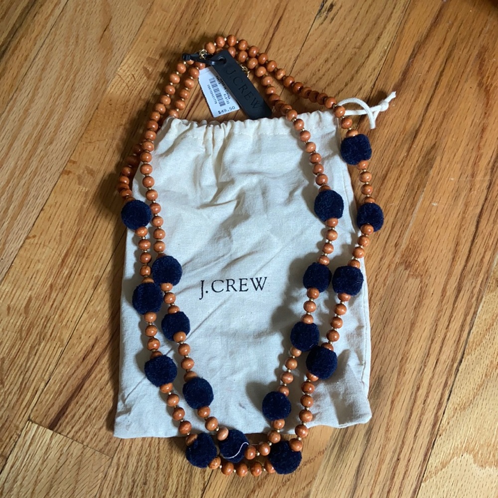 Jcrew necklace boho wood bead pom Pom